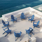 Lue Bona Poly Adirondack Chairs Set Of 8, Navy Blue Adirondack Chairs With Cup Holder, 350Lbs Modern Adirondack Chair Weather Resistant, Plastic Patio Adirondack Chair For Fire Pit, Backyard