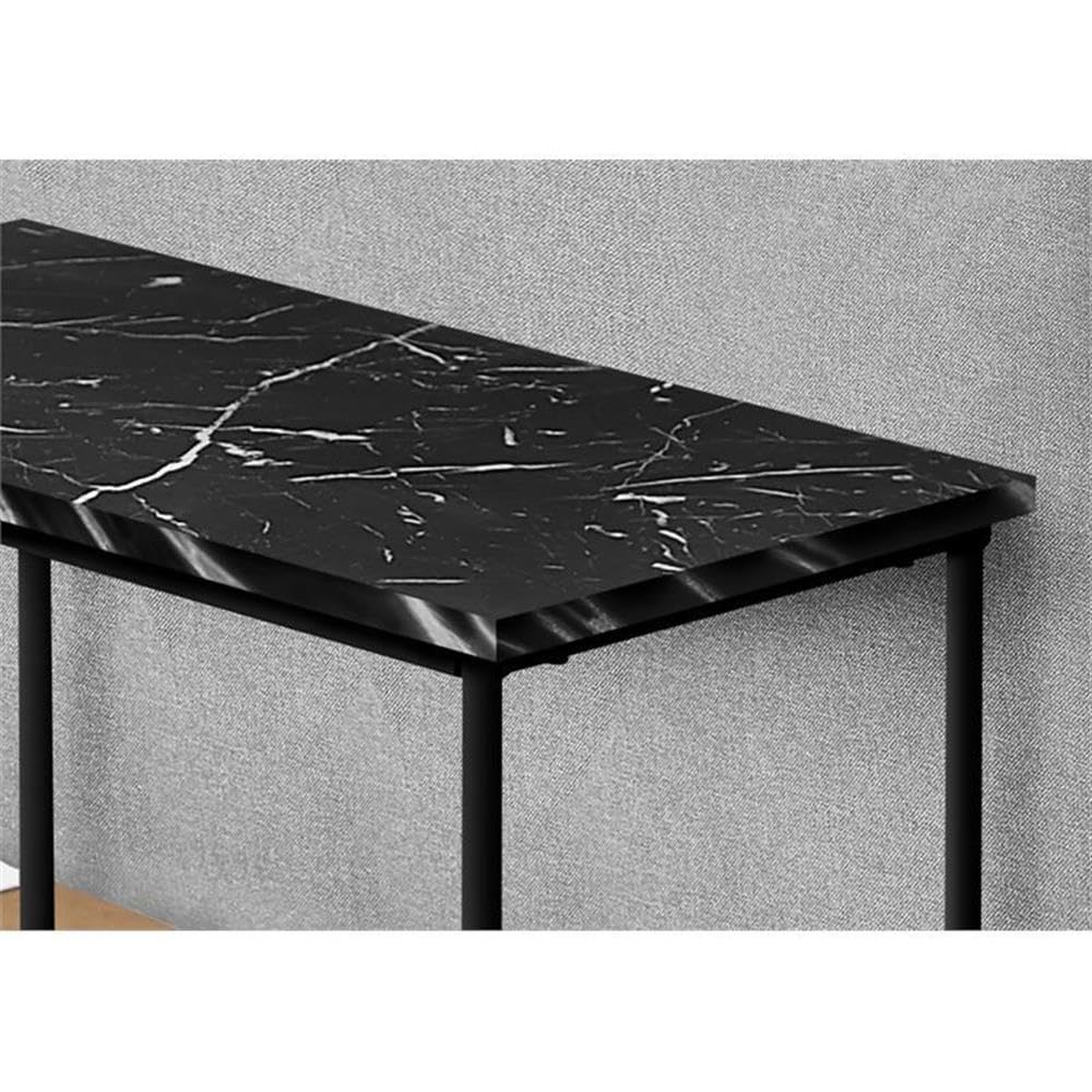 Monarch Specialties 2074 Accent Table, Side, End, Narrow, Small, 2 Tier, Living Room, Bedroom, Laminate, Contemporary, Modern Table-22, 23.75&quot; L x 11.75&quot; W x 22&quot; H, Black Marble-Look/Black Metal