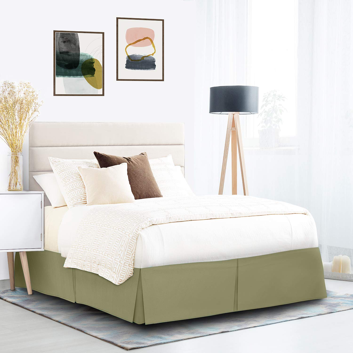 Nestl Green Twin Bed Skirt - Twin Size Bed Skirt 14 Inch Drop - Brushed Microfiber Bed Skirts - Hotel Quality Pleated Bed Skirt - Shrinkage & Fade Resistant