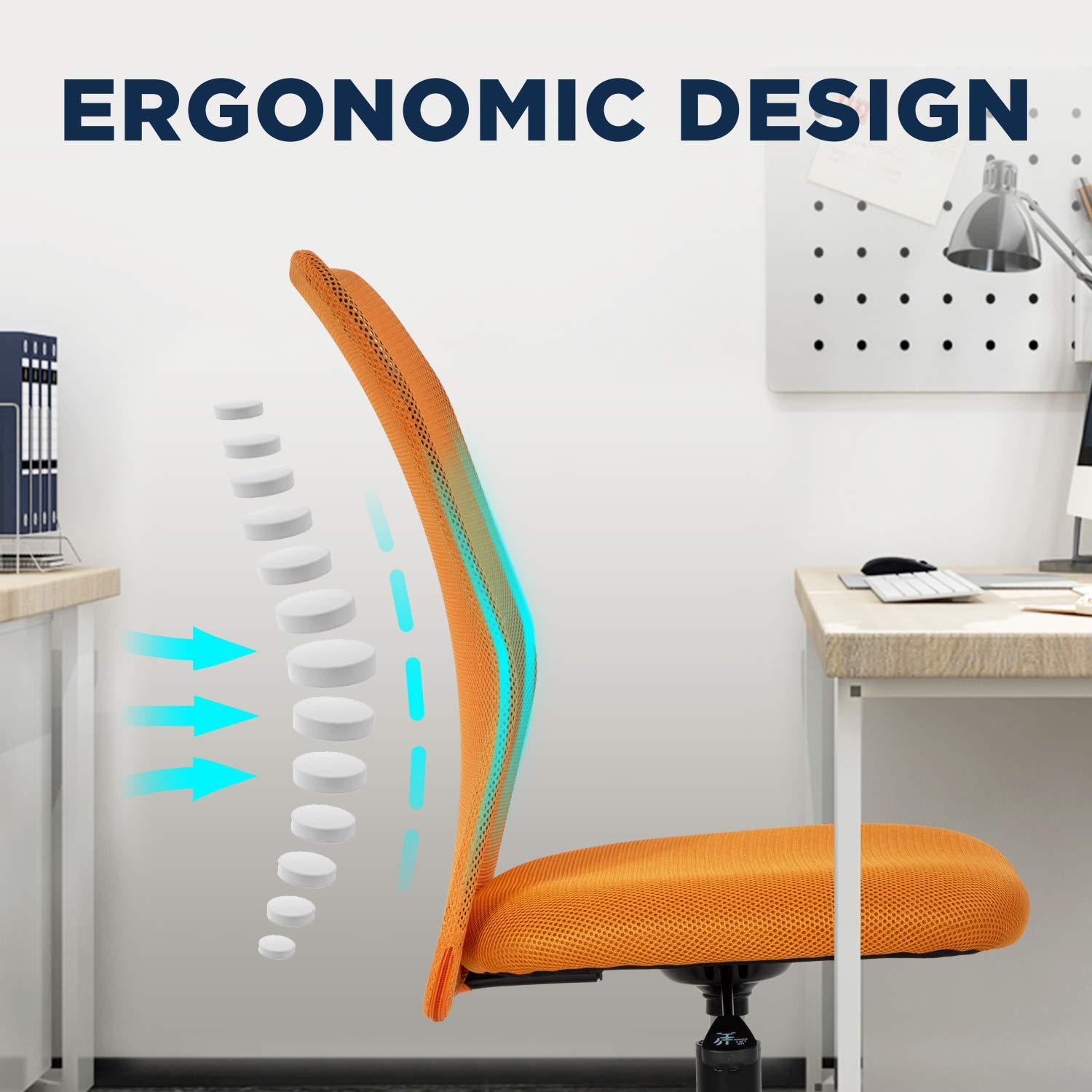 Home Office Chair Mid Back Mesh Desk Chair Armless Computer Chair Ergonomic Task Rolling Swivel Chair Back Support Adjustable Modern Chair With Lumbar Support,Orange