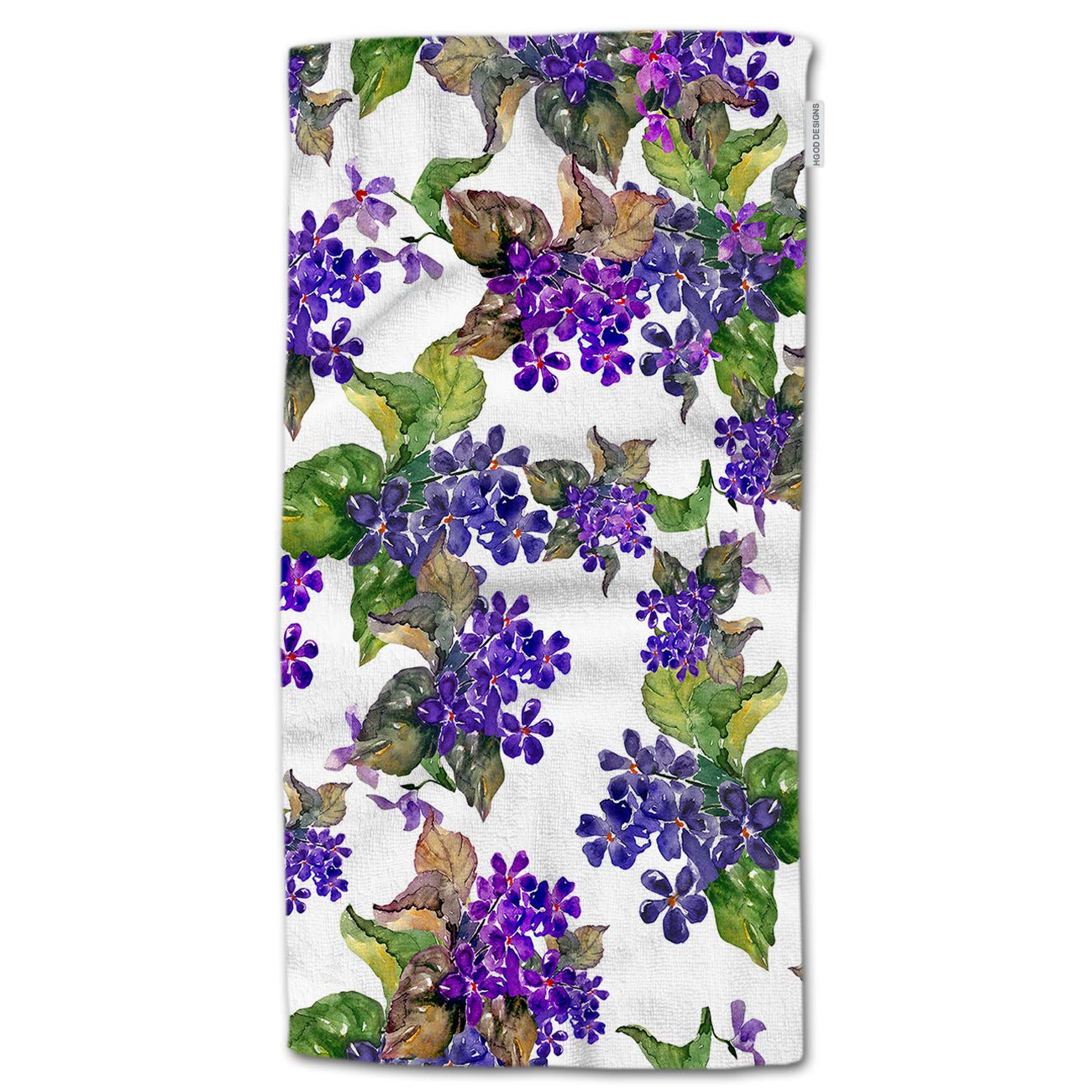 HGOD DESIGNS Violet Hand Towels,Watercolor Painting Purple Flowers Green Leaves 100% Cotton Soft Bath Hand Towels for Bathroom K