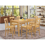 East West Furniture CAQU7H-OAK-W 7 Piece Counter Height Dining Set Consist of a Rectangle Kitchen Table and 6 Dining Chairs, 36x60 Inch, Oak