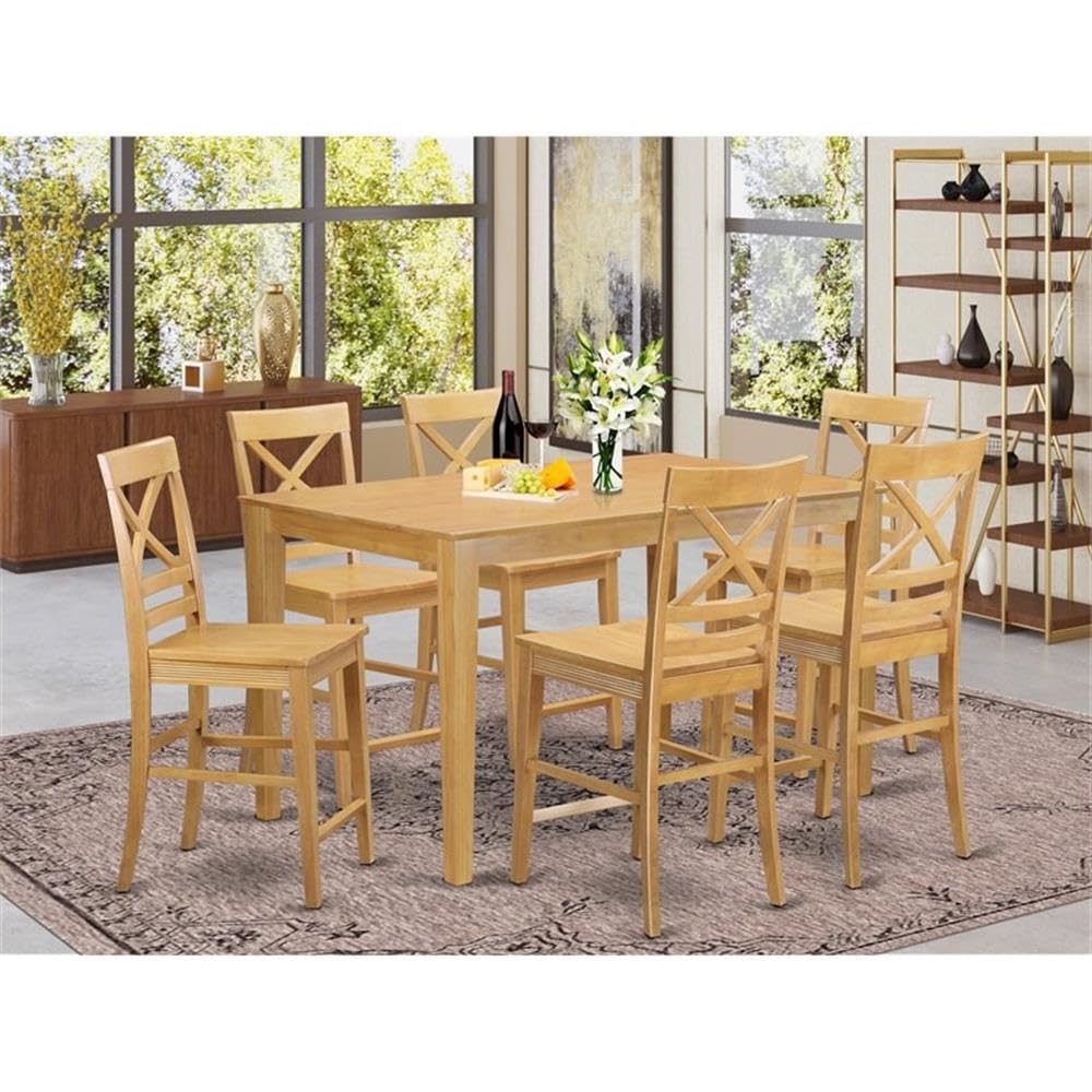 East West Furniture CAQU7H-OAK-W 7 Piece Counter Height Dining Set Consist of a Rectangle Kitchen Table and 6 Dining Chairs, 36x60 Inch, Oak