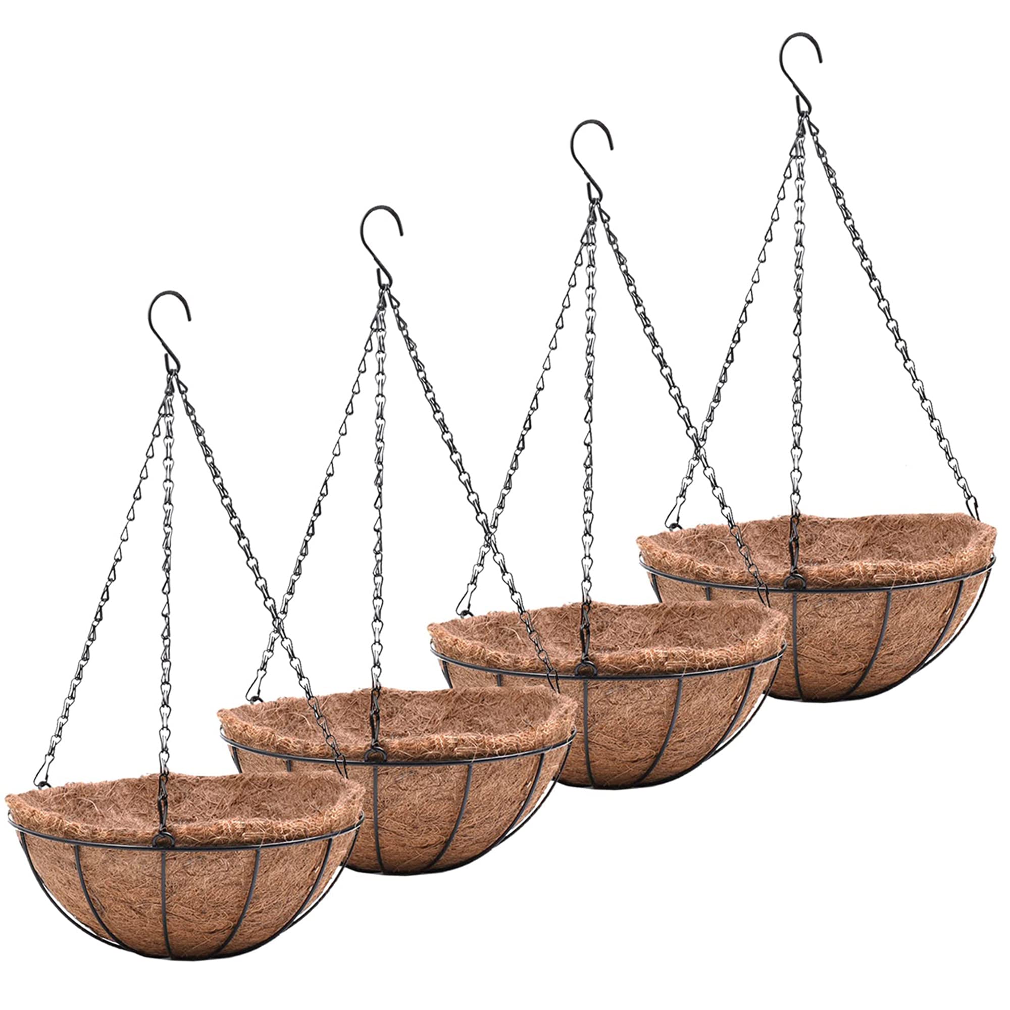 8 Inch Metal Hanging Baskets For Plants Outdoor 4 Pack Round Metal Wire Hanging Basket Planter With Coco Fiber Liners Chain Roun