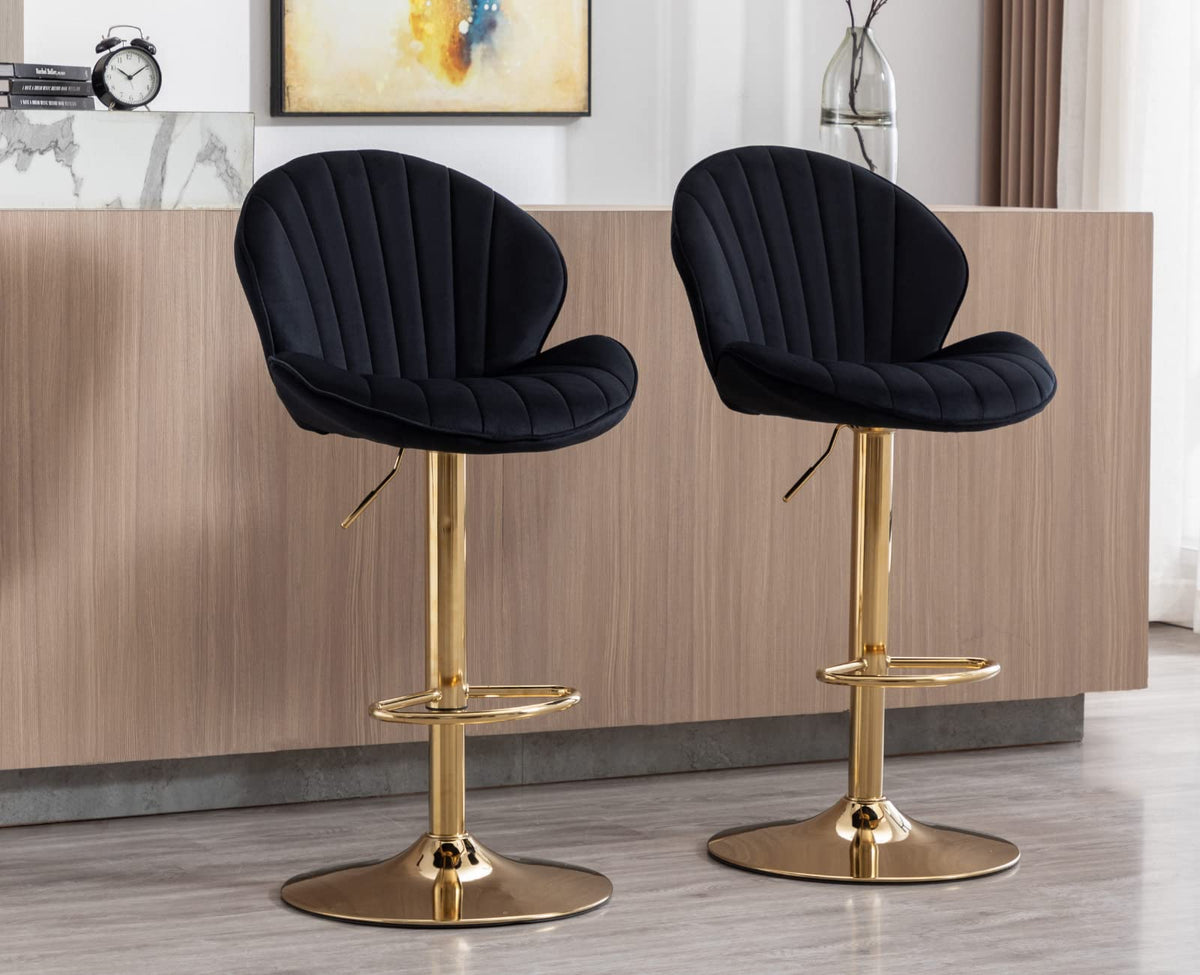 Ealson Velvet Swivel Bar Stools Set Of 2 Modern Counter Height Barstools With Back And Gold Base Adjustable Bar Chairs Comfortable Upholstered Kitchen Island Stools For Home Bar/Pub, Black