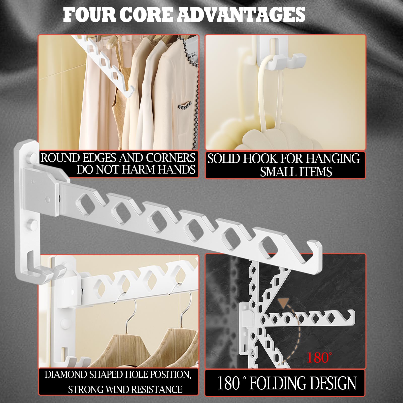 Dr.Dj Wall Mount Coat Hanger Holder White Clothes Drying Organizer Rack Garment Hooks Aluminium Retractable Folding Indoor Wall