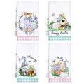 4 Pcs Easter Kitchen Towels Bunny Egg Gnome Easter Dish Towels Farmhouse Holiday Hand Towels for Bathroom Spring Easter Decorati