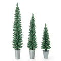 GOFLAME Set of 3 Potted Christmas Tree, 3 4 5 Slim Pencil Trees with 120, 140, 160 Branch Tips & Cement-Filled Metal Bases, Arti
