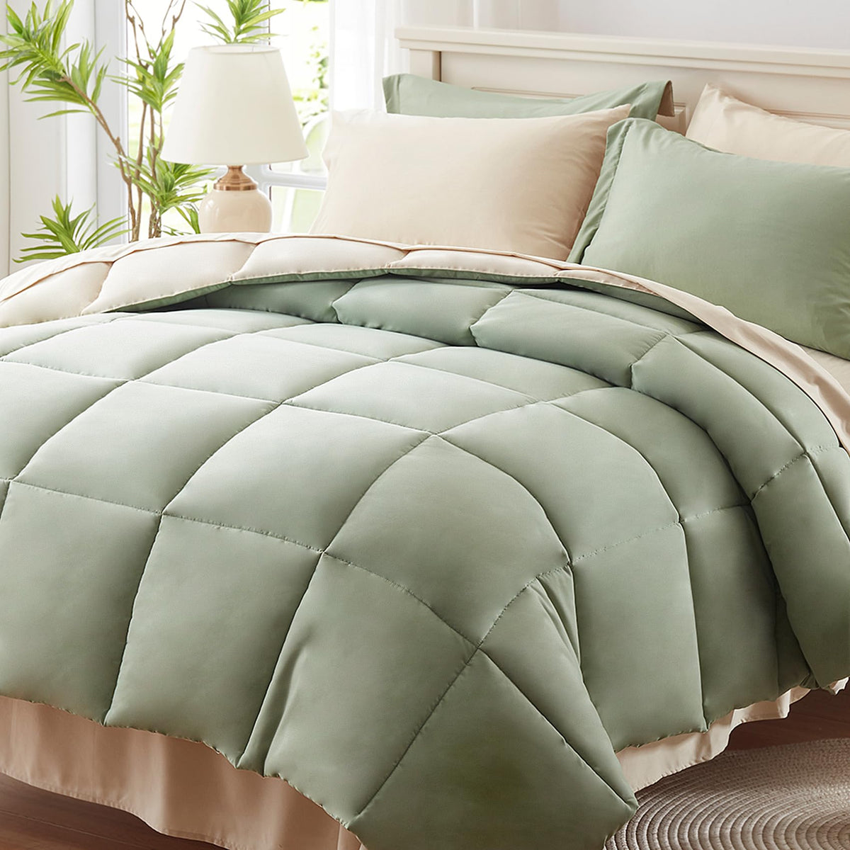 Anluoer Full Size Bed In A Bag 7 Pieces, Sage Green Bed Comforter Set With Comforter And Sheets, All Season Bedding Sets With 1