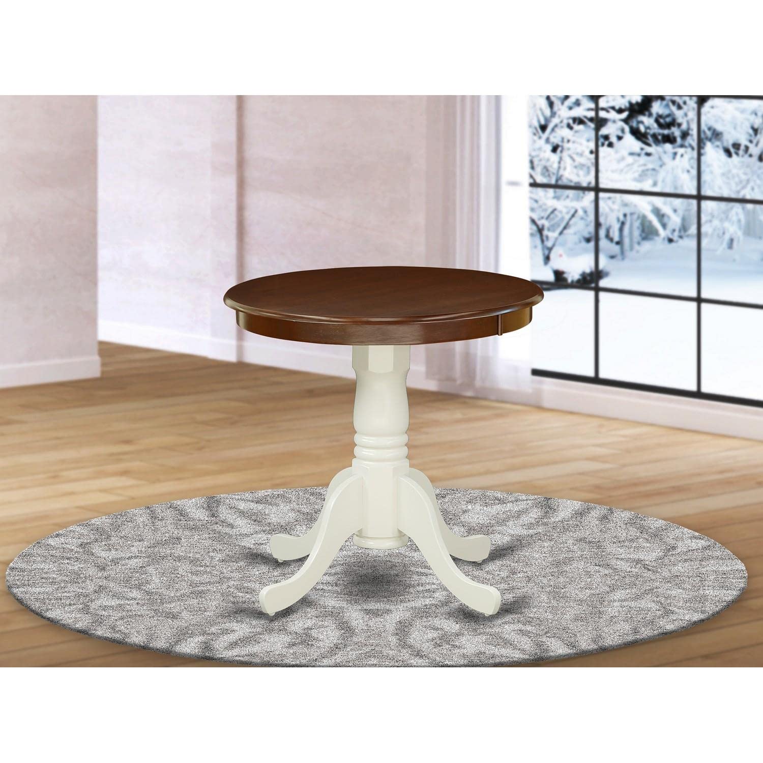 East West Furniture Emt-Mlw-Tp Eden Kitchen Table - A Round Dining Table Top With Pedestal Base, 30X30 Inch, Mahogany & Linen White
