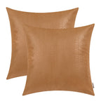 BRAWARM Tan Leather Throw Pillows 22 X 22 Inches, Snake Leather Pillow Covers Pack of 2, Faux Leather Decorative Pillow Covers f