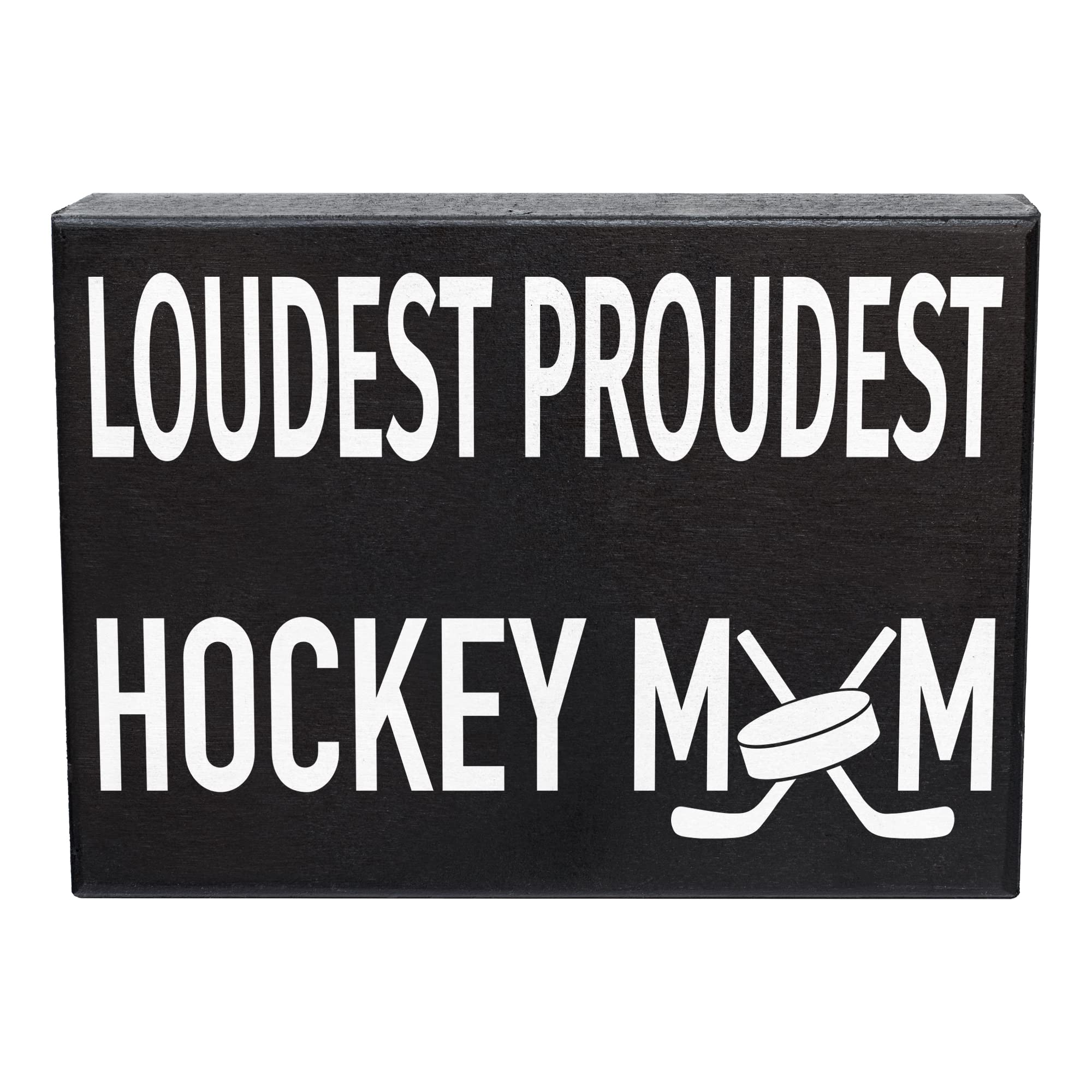 JennyGems Hockey Mom Gifts, Loudest Proudest Hockey Mom Wooden Sign, Decor and Wall Hanging, Made in USA