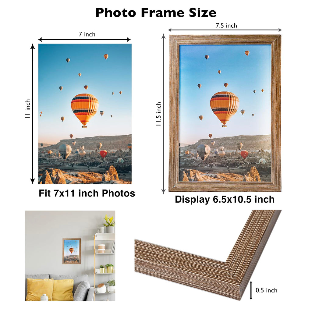 Jcjmy 7X11 Picture Frame Set Of 6 Rustic Brown For Wall Hanging Or Tabletop- Wall Mounting Horizontally Or Vertically, 7 X 11 Wa