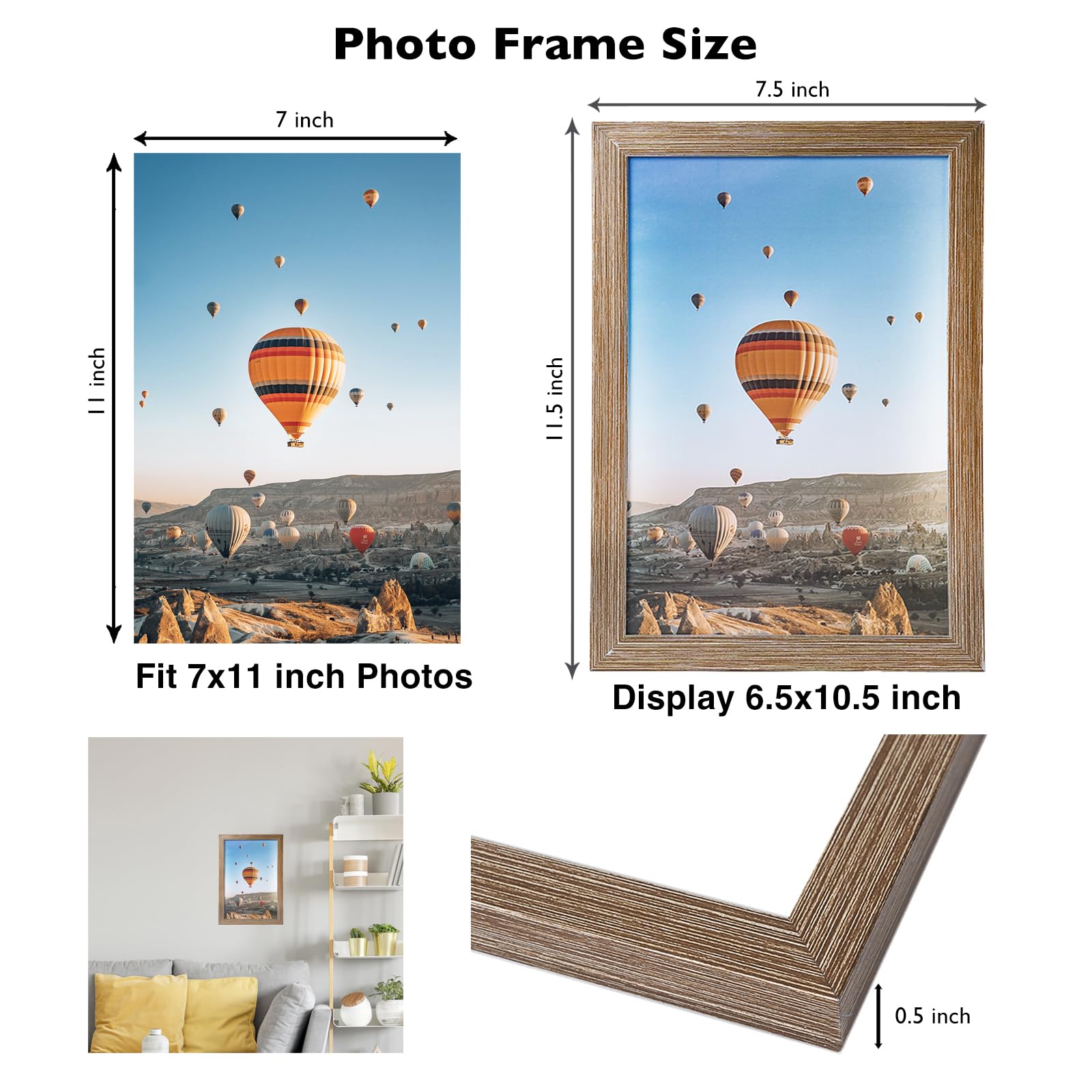 Jcjmy 7X11 Picture Frame Set Of 6 Rustic Brown For Wall Hanging Or Tabletop- Wall Mounting Horizontally Or Vertically, 7 X 11 Wa