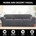 4 Pieces Sofa Covers Stretch Velvet Couch Covers For 3 Cushion Sofa Slipcovers Soft Sofa Slip Covers Furniture Covers With 3 Individual Seat Cushion Covers, Machine Washable (X-Large, Grey)