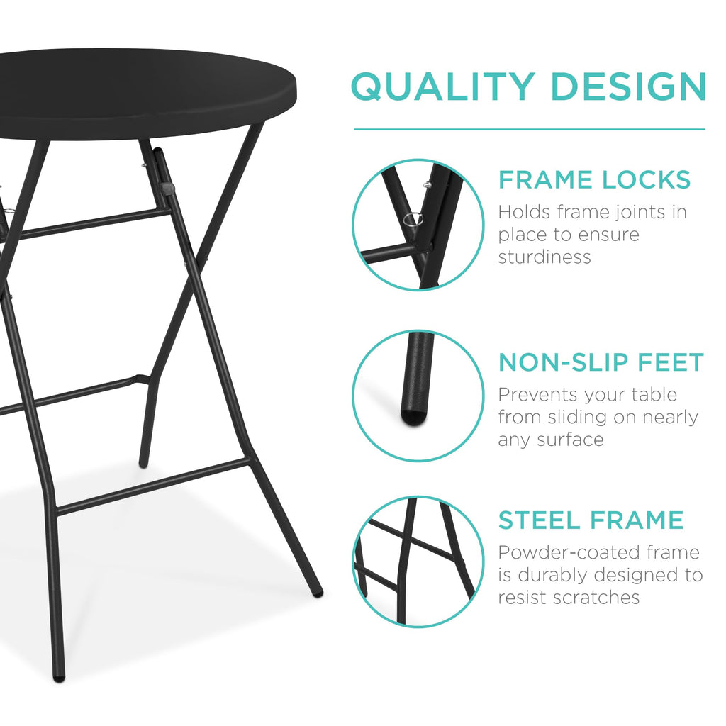 Best Choice Products 32In Bar Height Folding Table, Round Indoor Outdoor Accessory For Patio, Backyard, Dining Room, Events W/Thick Table Top, Metal Frame, Locking Legs, 330Lb Weight Capacity - Black