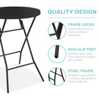 Best Choice Products 32In Bar Height Folding Table, Round Indoor Outdoor Accessory For Patio, Backyard, Dining Room, Events W/Thick Table Top, Metal Frame, Locking Legs, 330Lb Weight Capacity - Black