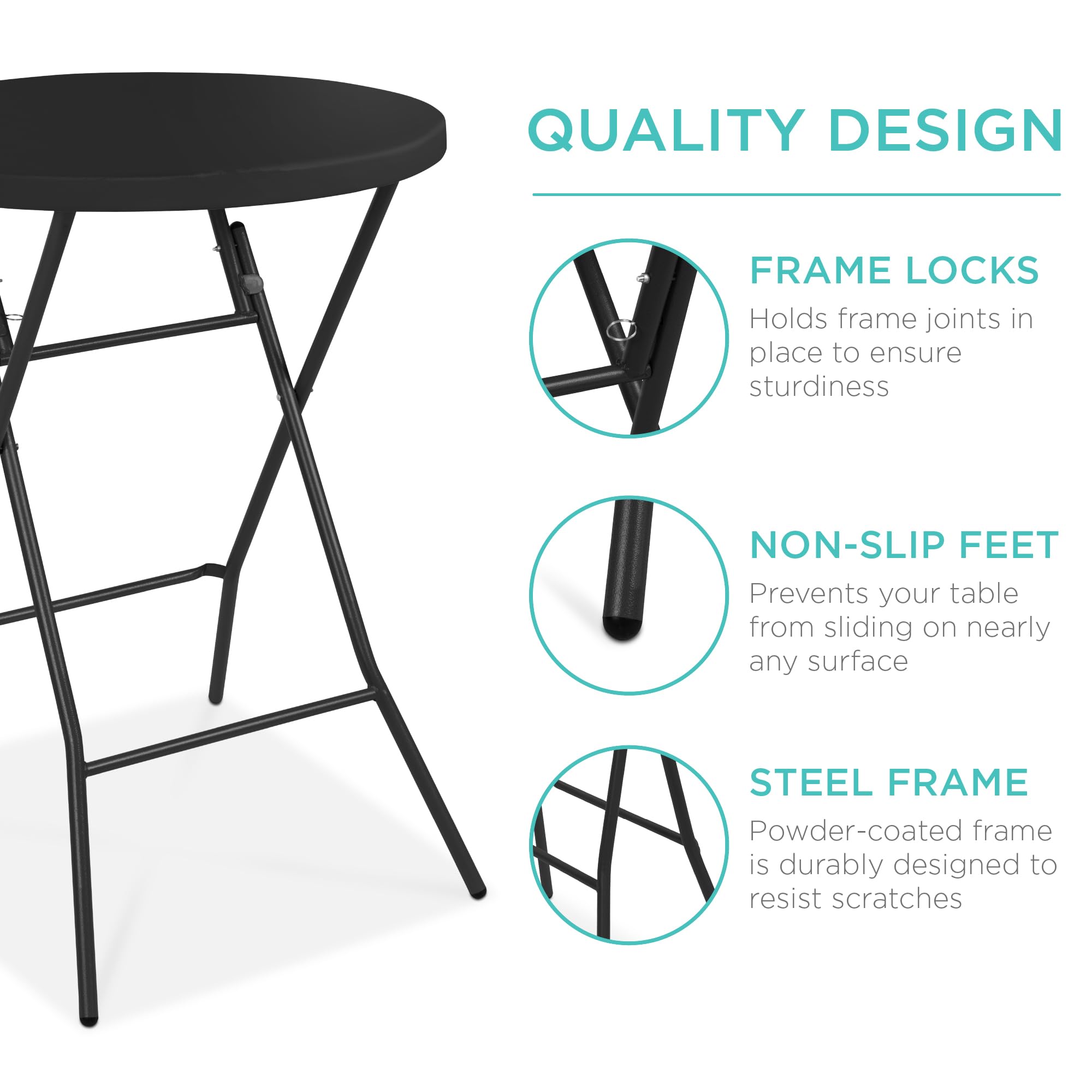 Best Choice Products 32In Bar Height Folding Table, Round Indoor Outdoor Accessory For Patio, Backyard, Dining Room, Events W/Thick Table Top, Metal Frame, Locking Legs, 330Lb Weight Capacity - Black