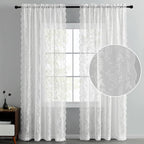 Finecity White Lace Curtains 54 Inch Length For Bedroom - Country Rustic Branch Floral Pattern Lace Sheer Curtains 2 Panels Set,