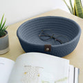 Bobbiny Handwoven Natural Jute And Cotton Storage Baskets  Home, Kitchen, And Office Organization (Small (8.7 X 2.8), Dark Bl