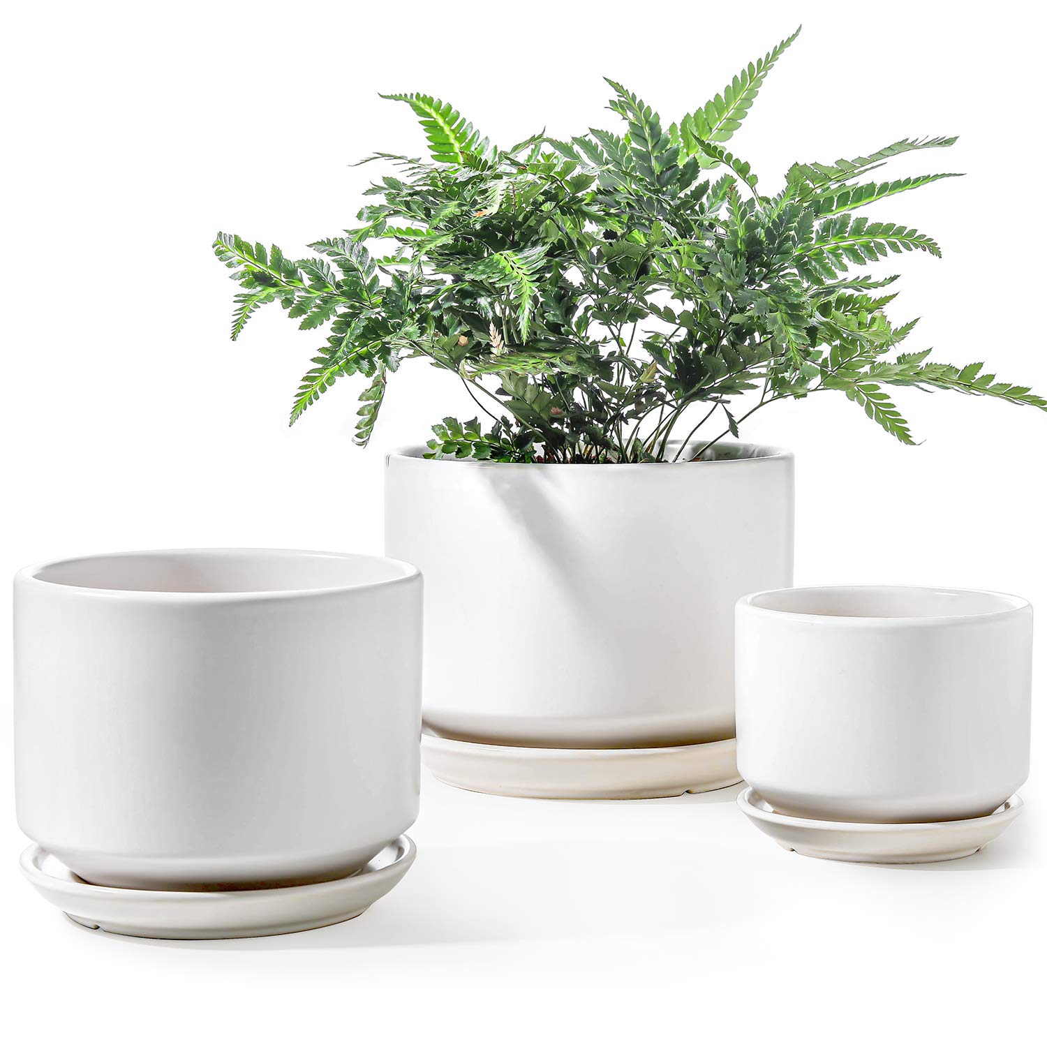 Le Tauci Ceramic Plant Pots, 4.3+5.3+6.8 Inch, Set Of 3, Planters With Drainage Hole And Saucer, Indoor Flower Pot With Hole Mes