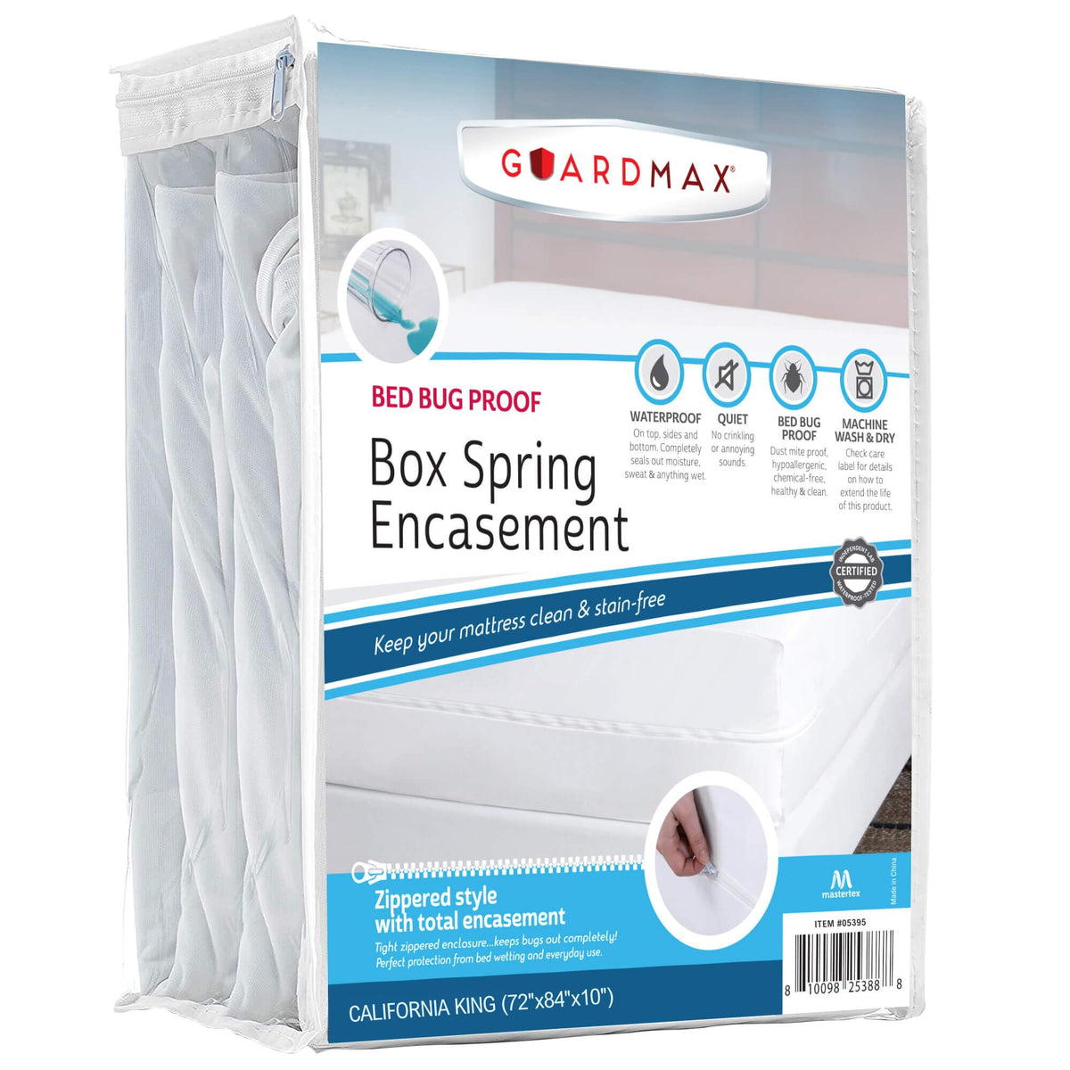 Guardmax Premium Box Spring Cover - California King Size Waterproof And Bed Bug Proof Zippered Box Spring Encasement - 6 Side Ab