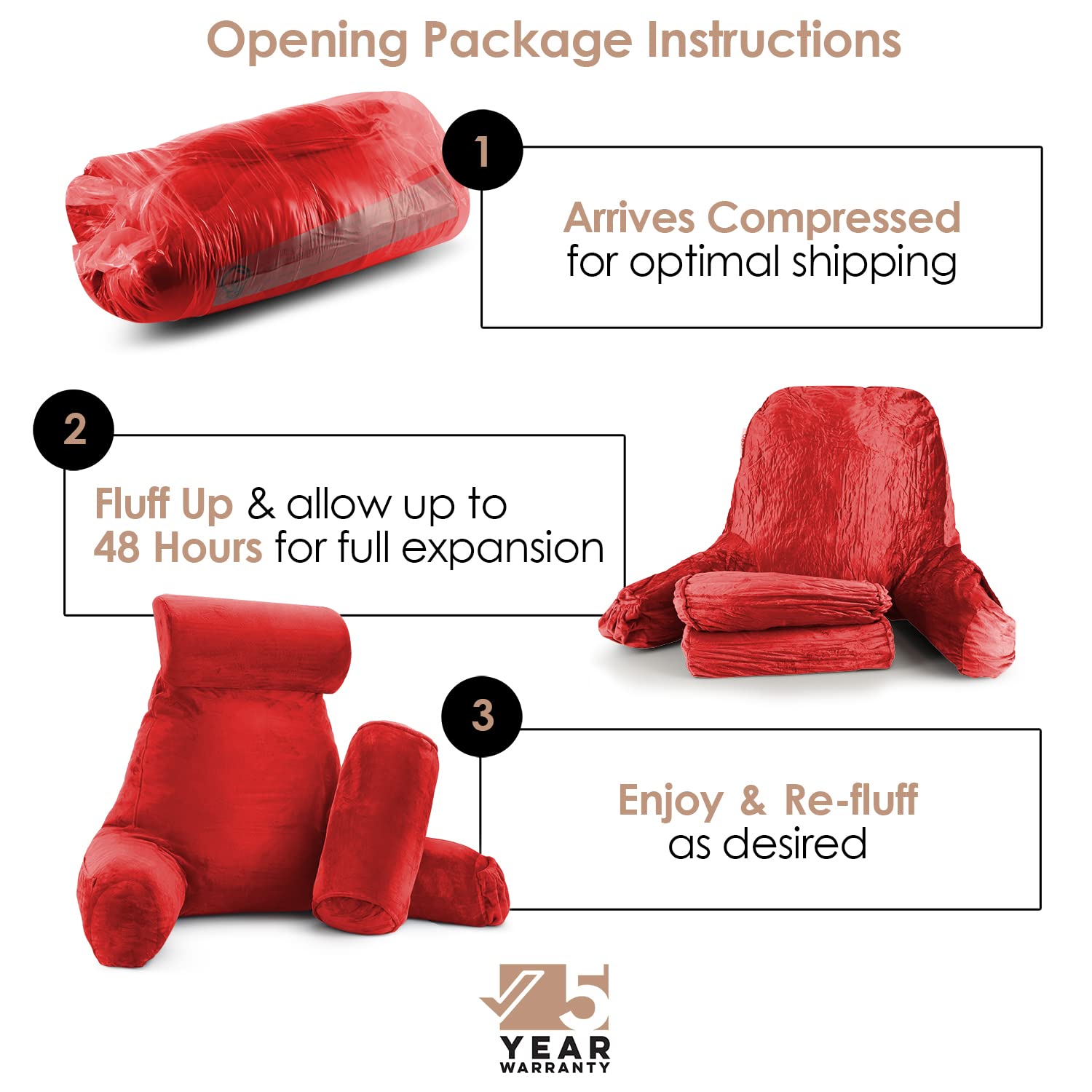 Nestl Reading Pillow Large Bed Pillow, Back Pillow For Sitting In Bed Shredded Memory Foam Chair Pillow, Reading & Bed Rest Pillows Cherry Red Back Pillow For Bed, Bed Chair Arm Pillow With Pockets