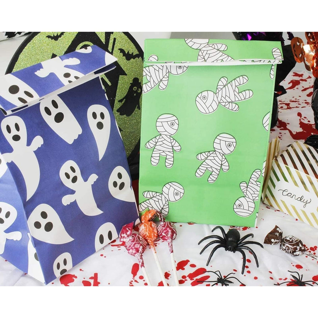 Blue Panda - 36-Pack Halloween Party Trick Or Treat Paper Goodie Candy Bags, 6 Designs, 5.1 X 8.75 X 3.25 Inches