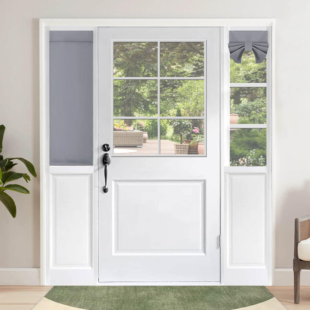 Outdoorlines Blackout French Door Curtains, Privacy Thermal Insulated Tie Up Glass Shades, Easy To Install Tricia Window Shade, Small Front Door Curtain, W12 X L40 Inch, Grey, 1 Panel