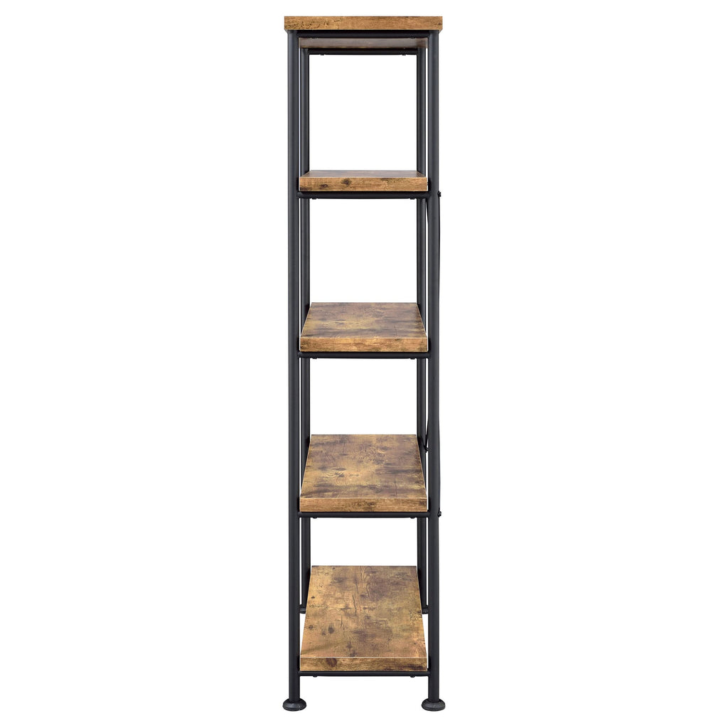 Coaster Home Furnishings Analiese Rustic Industrial 4-Tier Bookcase Etagere Bookshelf Office Storage Book Shelf Engineered Eco-Friendly Wood Look Laminate Sturdy Black Steel Base Rustic Nutmeg 801542
