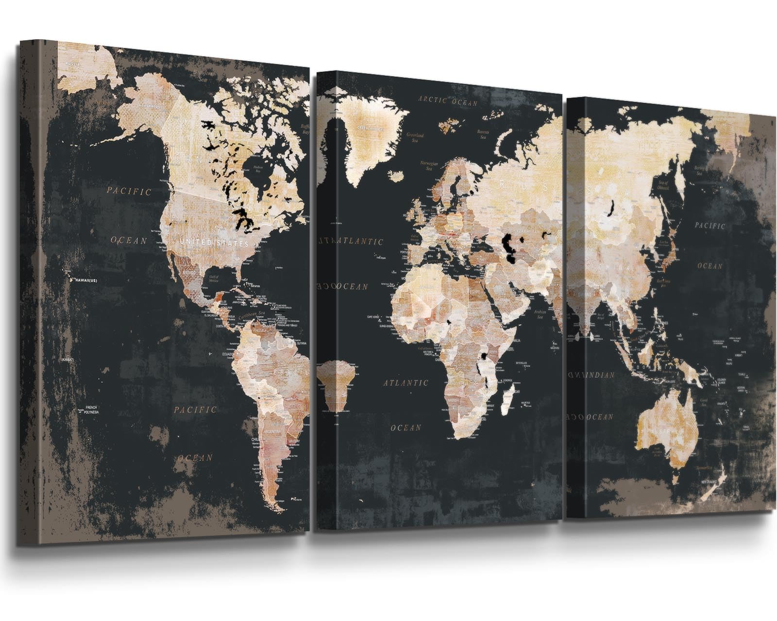 Office Wall Art for Living Room Bedroom Wall Decor Framed World Maps Black White Brown Pictures for Wall Decorations Vintage Dec
