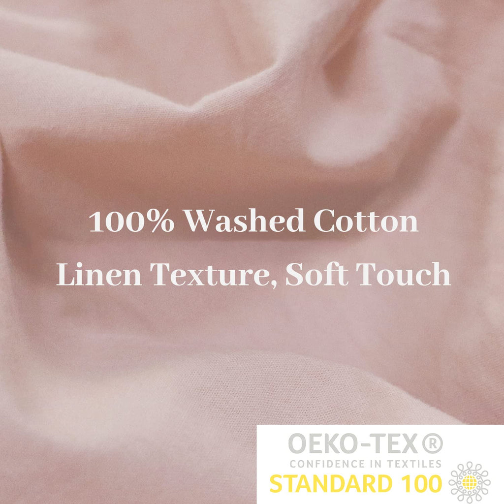 Nexhome Pro Duvet Cover Set Oversized Queen 98'X98' Linen Look Textured Organic Natural 100% Washed Cotton Duvet Cover 3 Pieces Bedding Set Zipper Closure, Breathable, Soft, Pink (No Comforter)