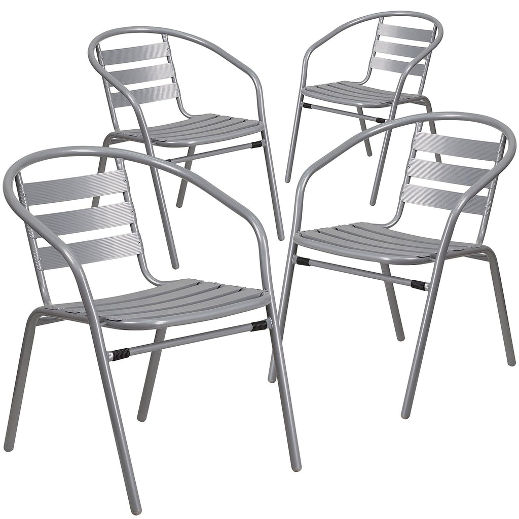 Flash Furniture Lila 4 Pack Silver Metal Restaurant Stack Chair With Aluminum Slats