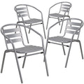 Flash Furniture Lila 4 Pack Silver Metal Restaurant Stack Chair With Aluminum Slats