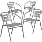Flash Furniture Lila 4 Pack Silver Metal Restaurant Stack Chair With Aluminum Slats