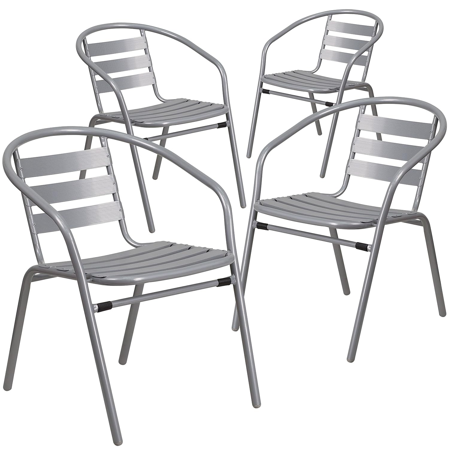 Flash Furniture Lila 4 Pack Silver Metal Restaurant Stack Chair With Aluminum Slats