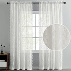 Finecity Extra Long Sheer Lace Curtains 120 Inches Long, Vintage Rustic Leaf Floral Knitted Lace Curtains For Living Room, Rod P