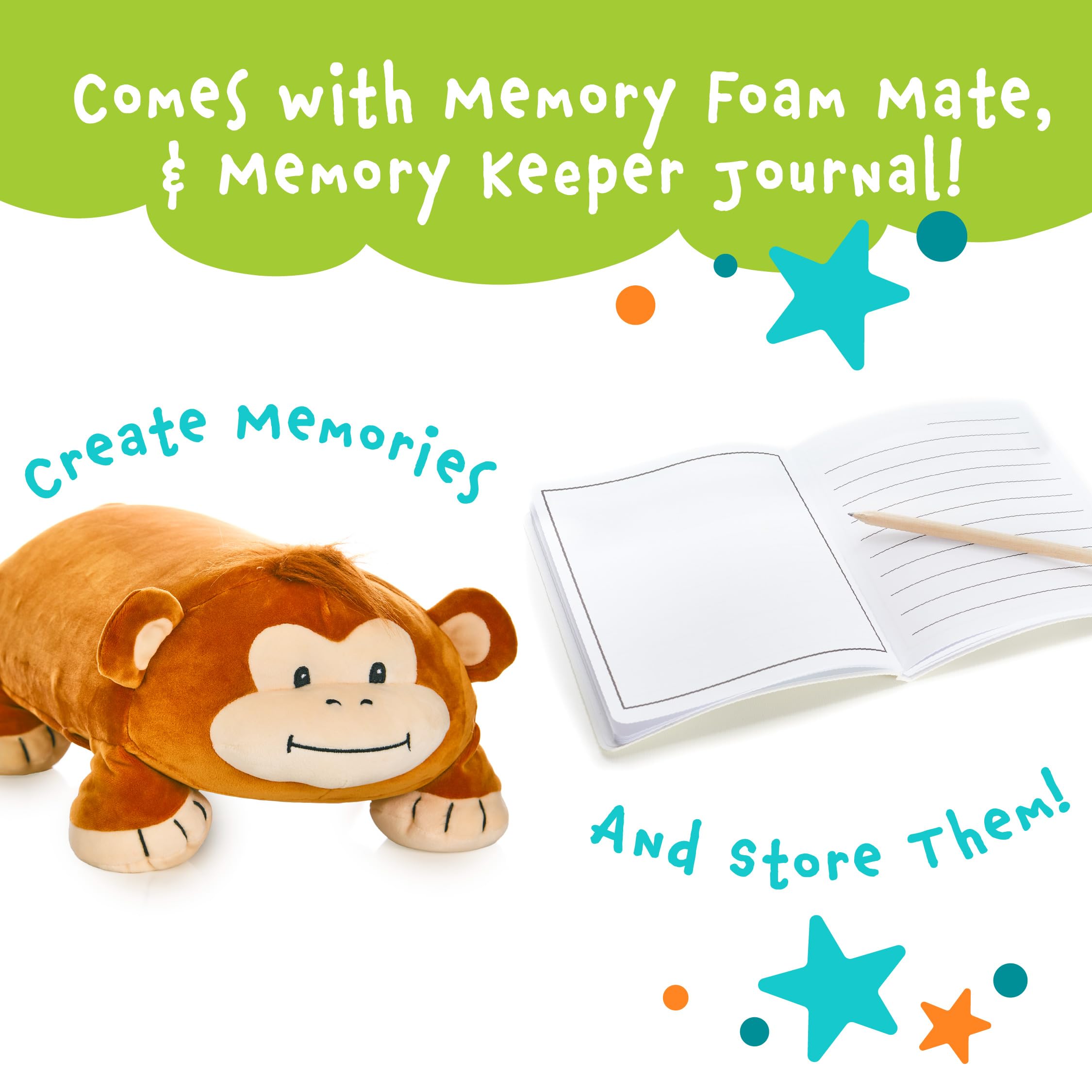 Memory Mates Jesi The Monkey Memory Foam Pillow Plush,15    Stuffed Animal