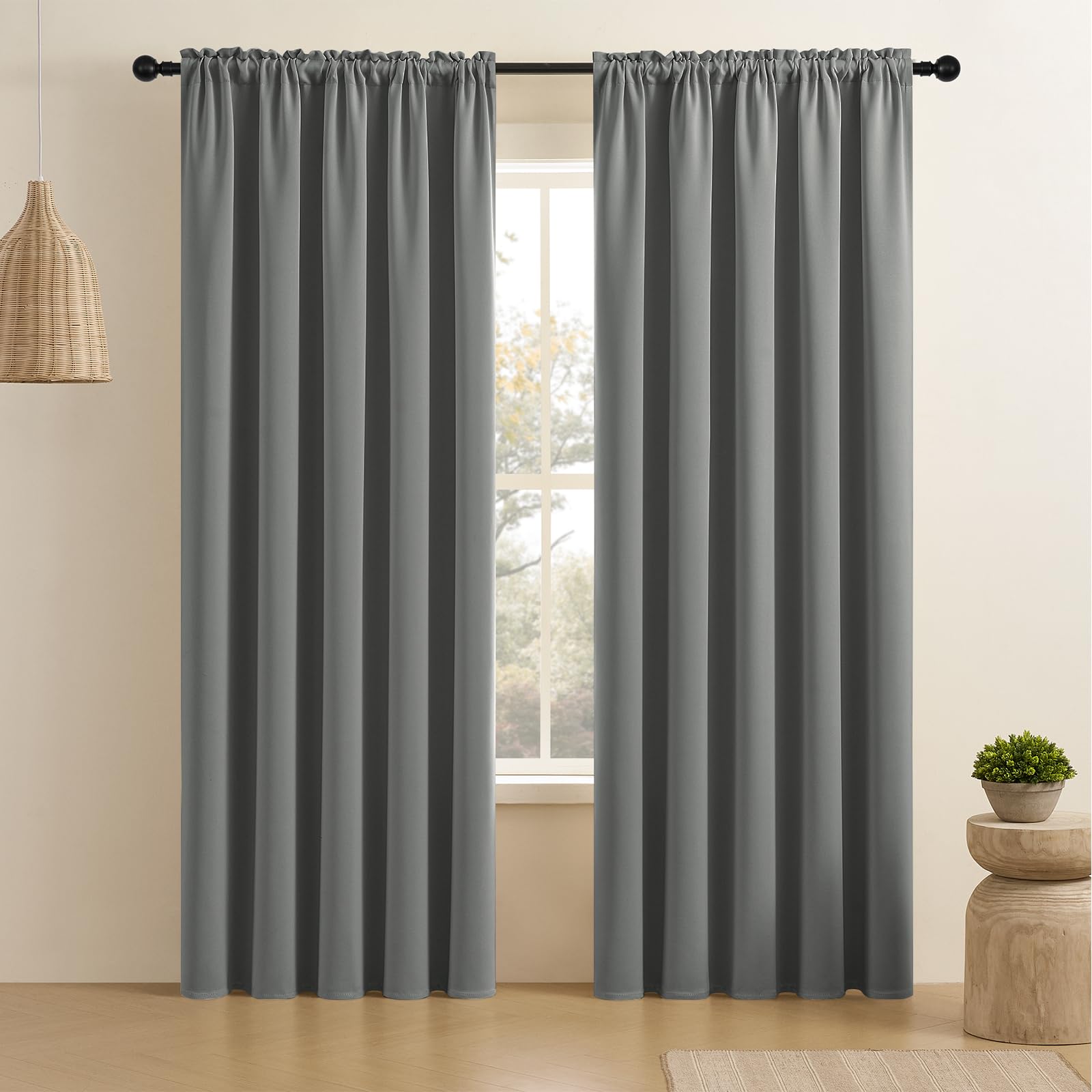 CUCRAF Light Grey Blackout Curtains 96 inch Length 2 Panels Set, Rod Pocket Room Darkening Drapes for Bedroom Living Room, Insul