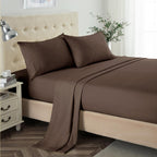 Lanest Housing King Sheet Set, 2400 Thread Count Soft Deep Pocket Microfiber Sheets, 4 Pieces Brown Bedding Sheets & Pillowcases