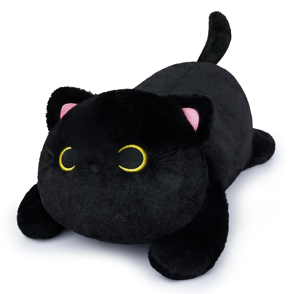 Leokawin 18in Weighted Black Cat Plush - Soft Hugging Kitten Toy for Kids, Cute Large Stuffed Animal Gift for Boys and Girls