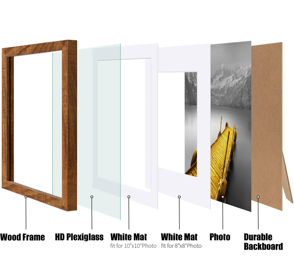 12X12 Picture Frames Solid Wood Display Pictures 10X10 Or 8X8 With Mat Or 12X12 Without Mat - 12X12 Inch Square Photo Frames Wit