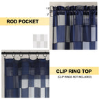 Ovzme Barry Navy Blue Curtains 54 Inches Long 2 Panels - Privacy Soft Checkered Light Filtering Sheer Drapes, Clip Textured Semi