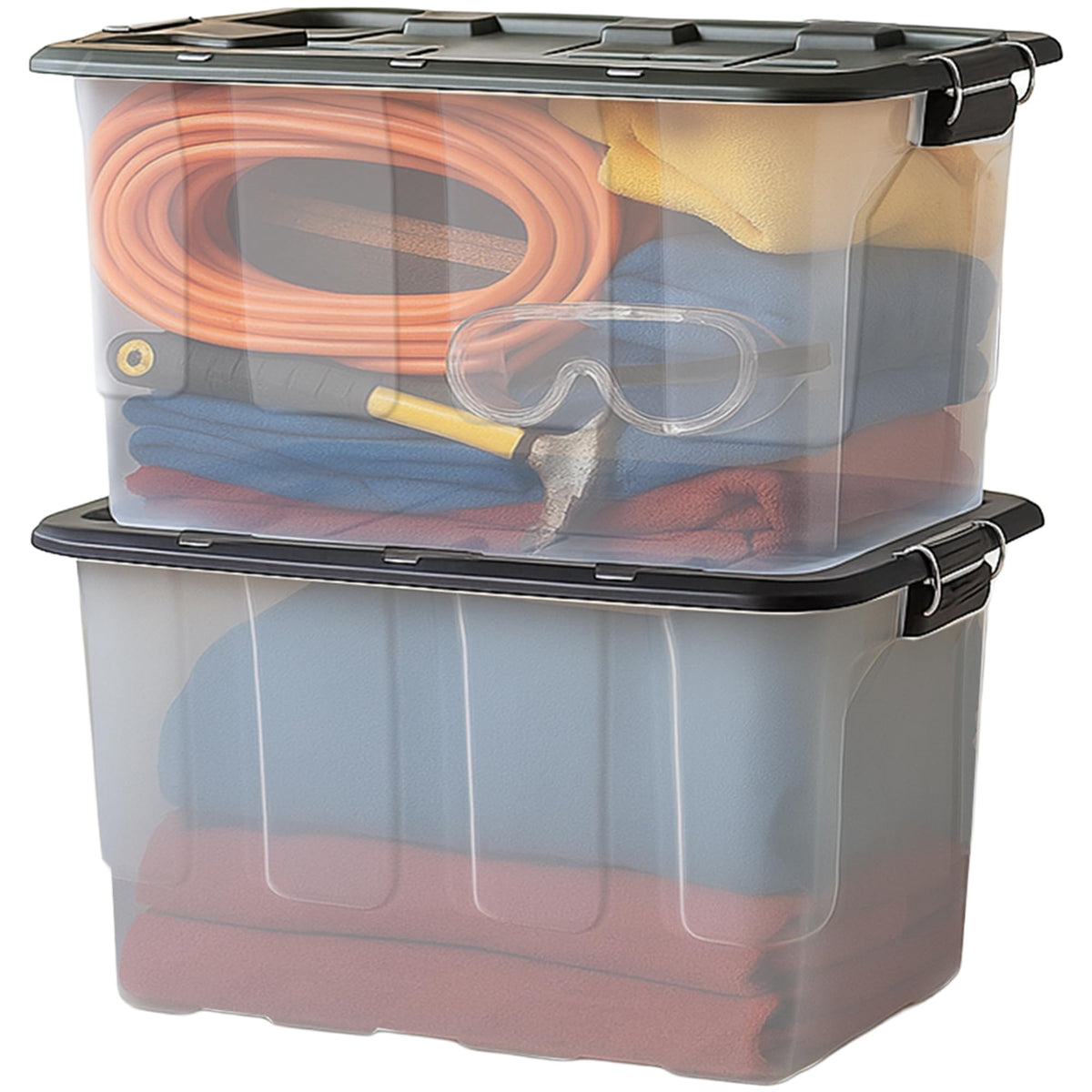 HOMZ Clear Plastic Storage Bins with Lid, 30 Gallon, Black, 2 Pack
