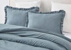 Chezmoi Collection Nora 3-Piece Ruffled Edge Trim Soft Washed Microfiber Comforter Set (Queen, Dusty Blue)