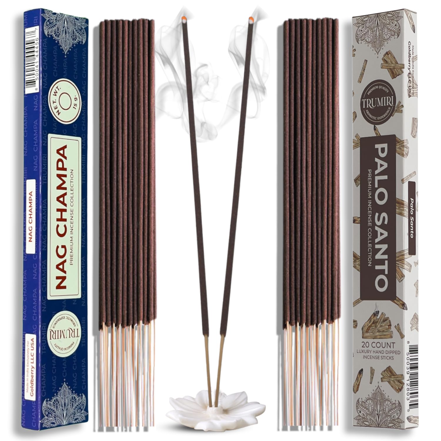 Trumiri Incense Sticks - Combo Pack of 35 Insence-Sticks - 15 Nag Champa + 20 Palo Santo - Insenses - Insents - Incents - Inscen