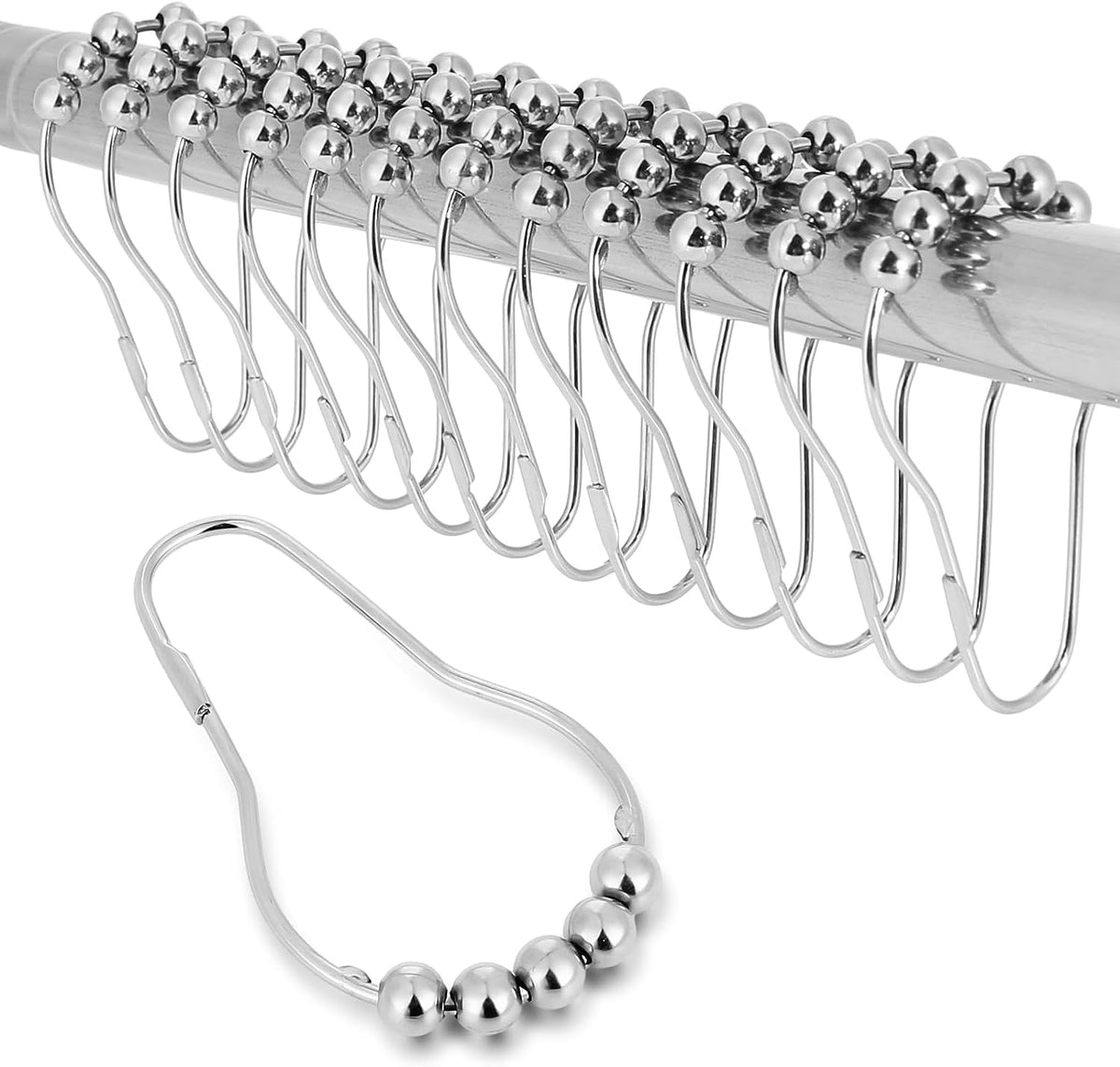 Gopinath Autolink 12 Piece Set Rustproof Stainless Steel Shower Curtain Rings Hooks for Bathroom,Shower Curtain Rings,Stainless