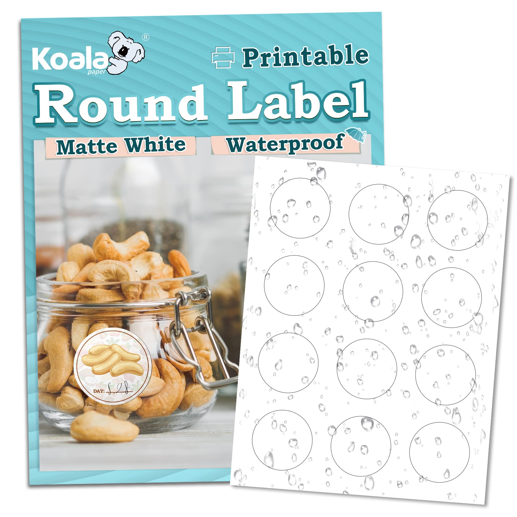 Koala Round Labels 2 Inch, Waterproof Printable Circle Labels For Inkjet And Laser Printer, Matte White, 240 Round Sticker Label
