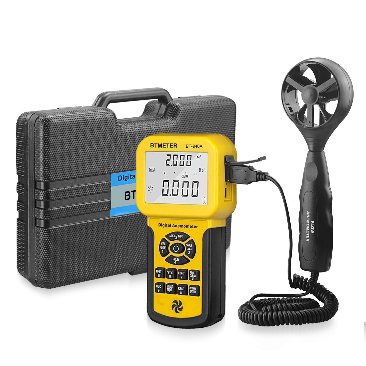 Btmeter Bt-846A Pro Hvac Anemometer Measures Wind Speed Wind Flow Wind Temperature Cfm Air Flow Velocity Meter With Backlight Ma