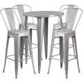 Flash Furniture Callum Commercial Grade 30" Round Silver Metal Indoor-Outdoor Bar Table Set With 4 Cafe Stools
